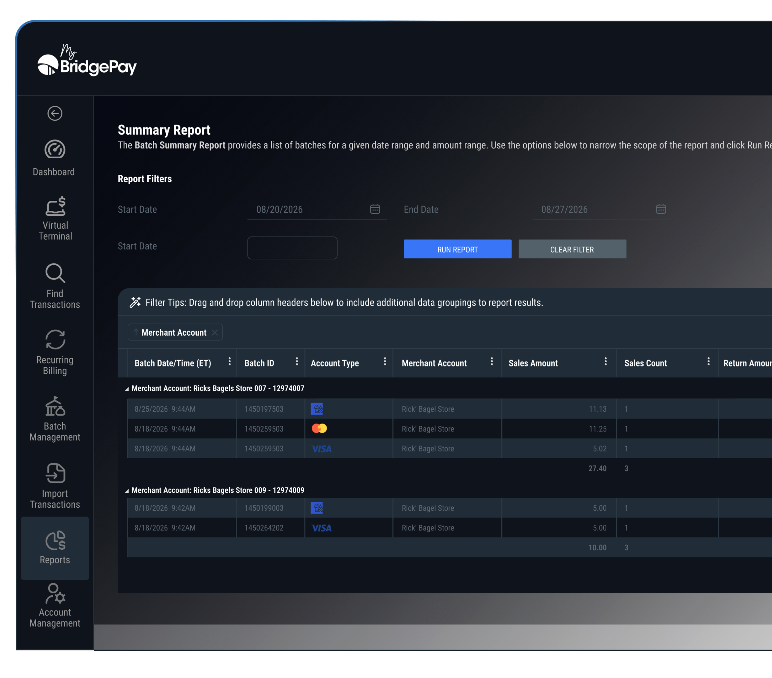 Virtual Terminal Dashboard